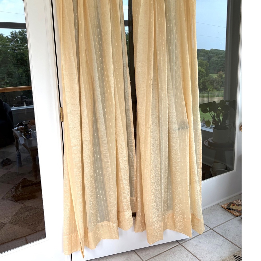 Vintage Gold Sheer Crinkle Curtain 50x85 Panels Textured Rope Loop Header Pair - Picture 9 of 9